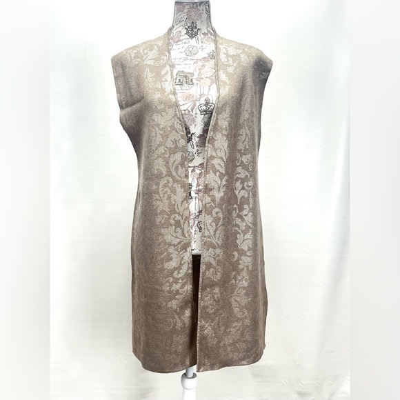 CHICO’S Taupe with silver paisley print sleeveless reversible duster size S - Picture 5 of 14